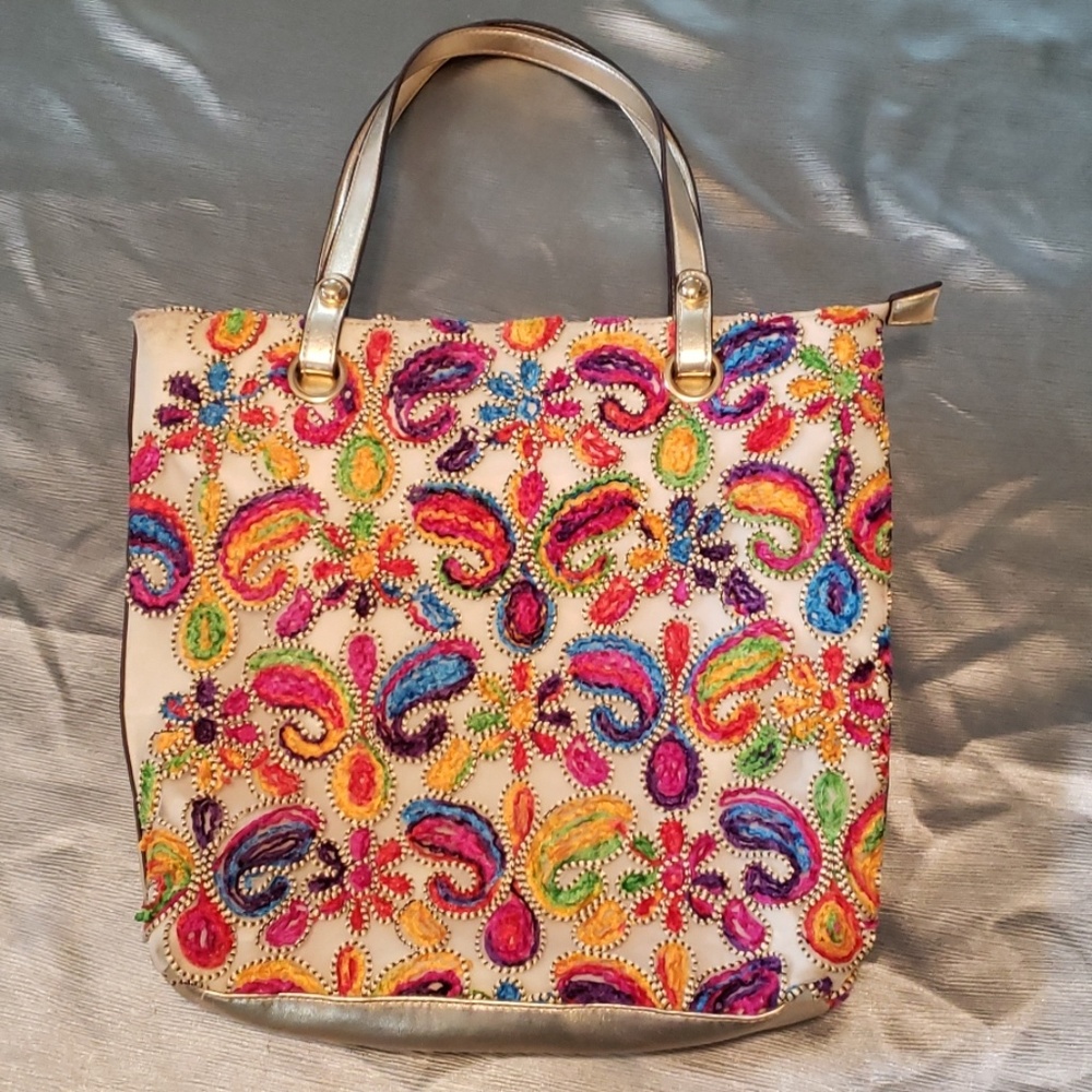 Vintage paisley chenille metallic gold bag